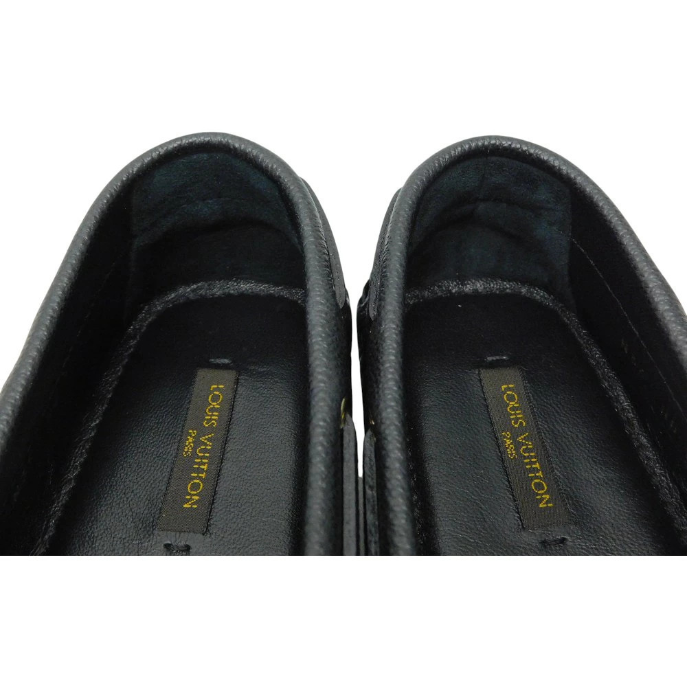 LOUIS VUITTON Driving Shoes Leather Loafers Monogram Black